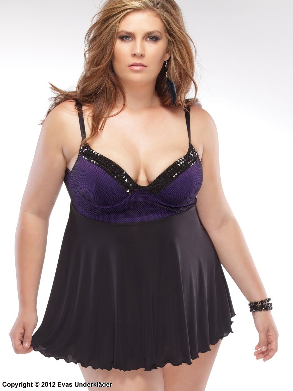 Babydoll with stud trimmed cups, plus size
